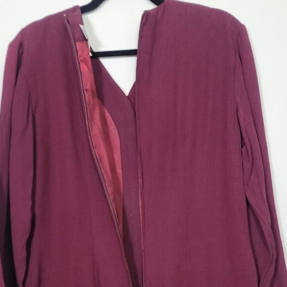 Vintage Ronnie Rosado Office Dress Size 10 Burgundy Long Sleeve Gold Buttons - Picture 5 of 9